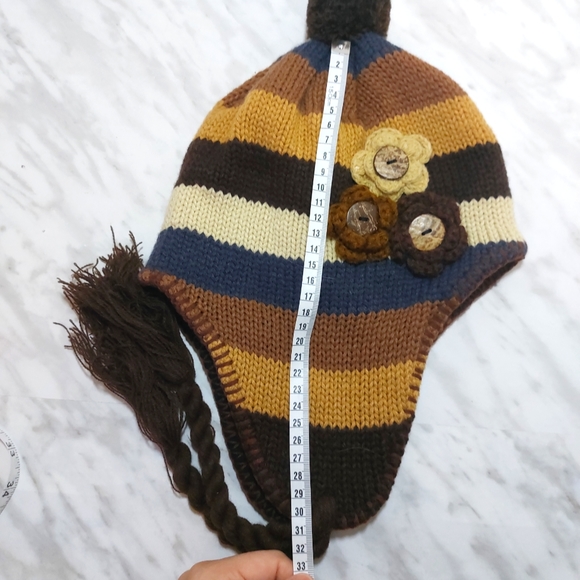 ❄️ Unique striped brown ear flap  Beanie - One of a Kind! ❄️ - Picture 8 of 9
